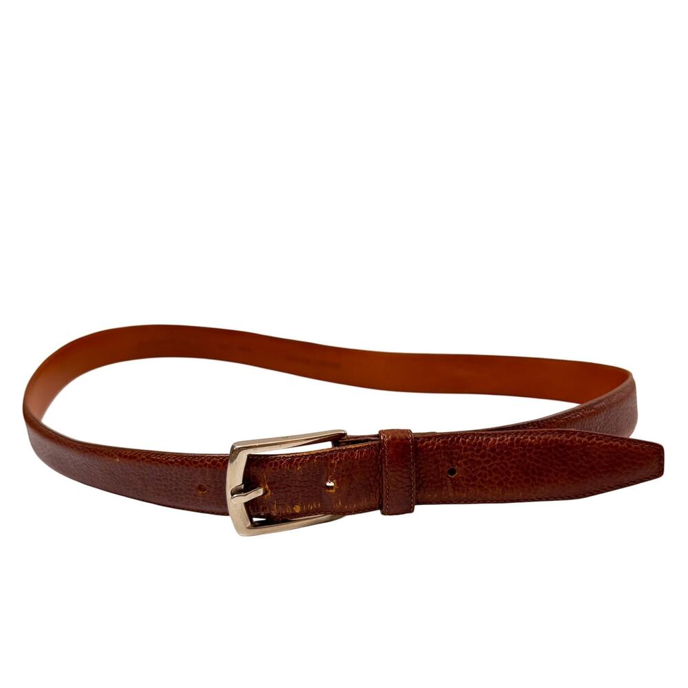 Vintage HUGO BOSS Calf Belt Brown Pebbled Leather Silver Buckle Size 100 USED